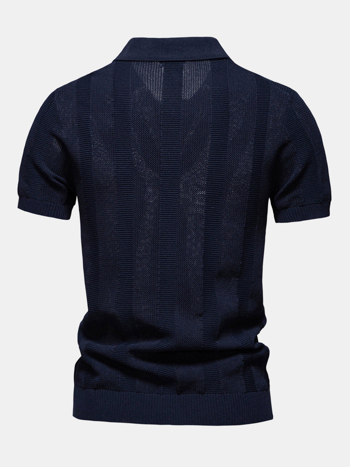 Striped Hollow Knit V-Neck Polo