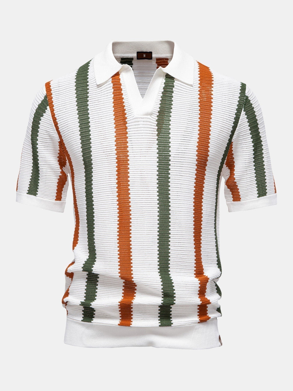 Striped V-Neck Knit Polo Shirt