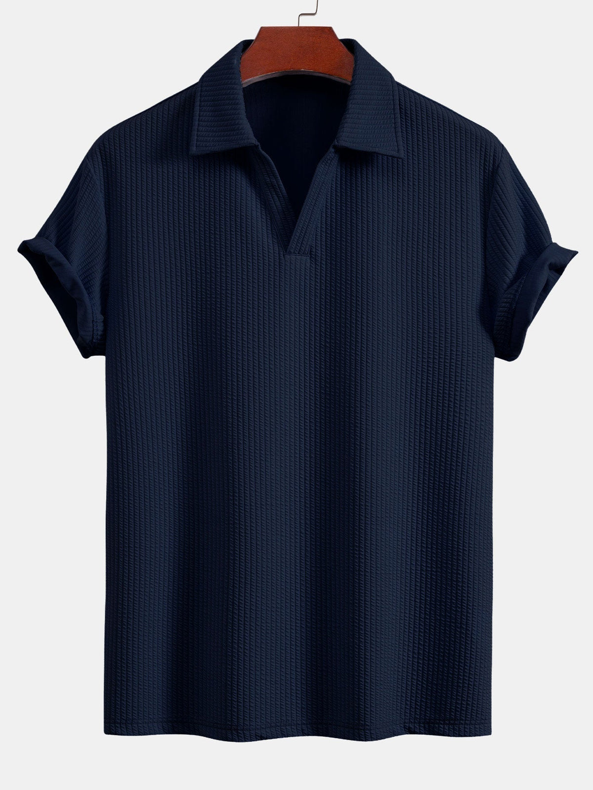 Textured V-Neck Polo & Trousers Set