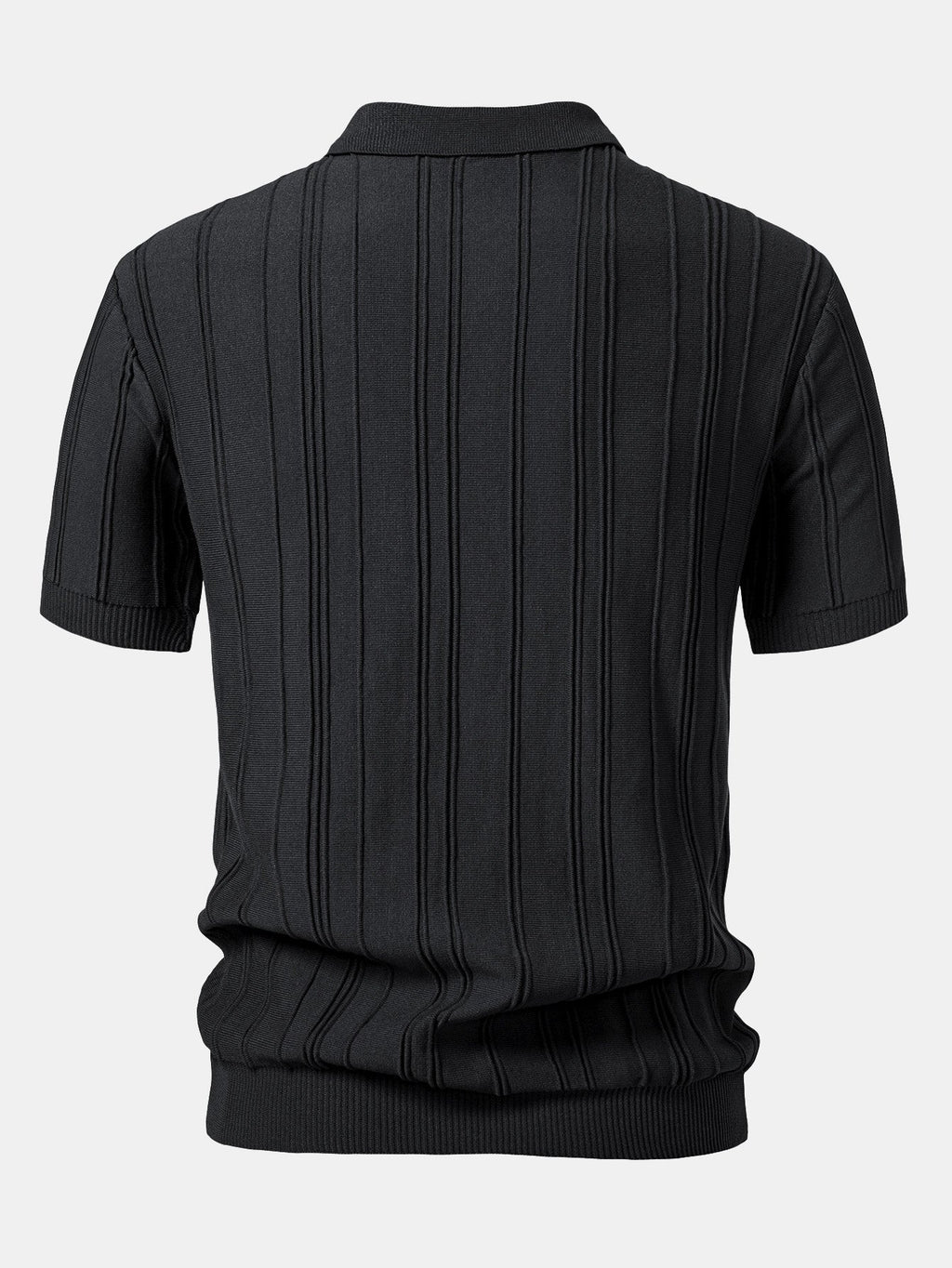 Striped Jacquard Knit Polo Shirt with Zipper