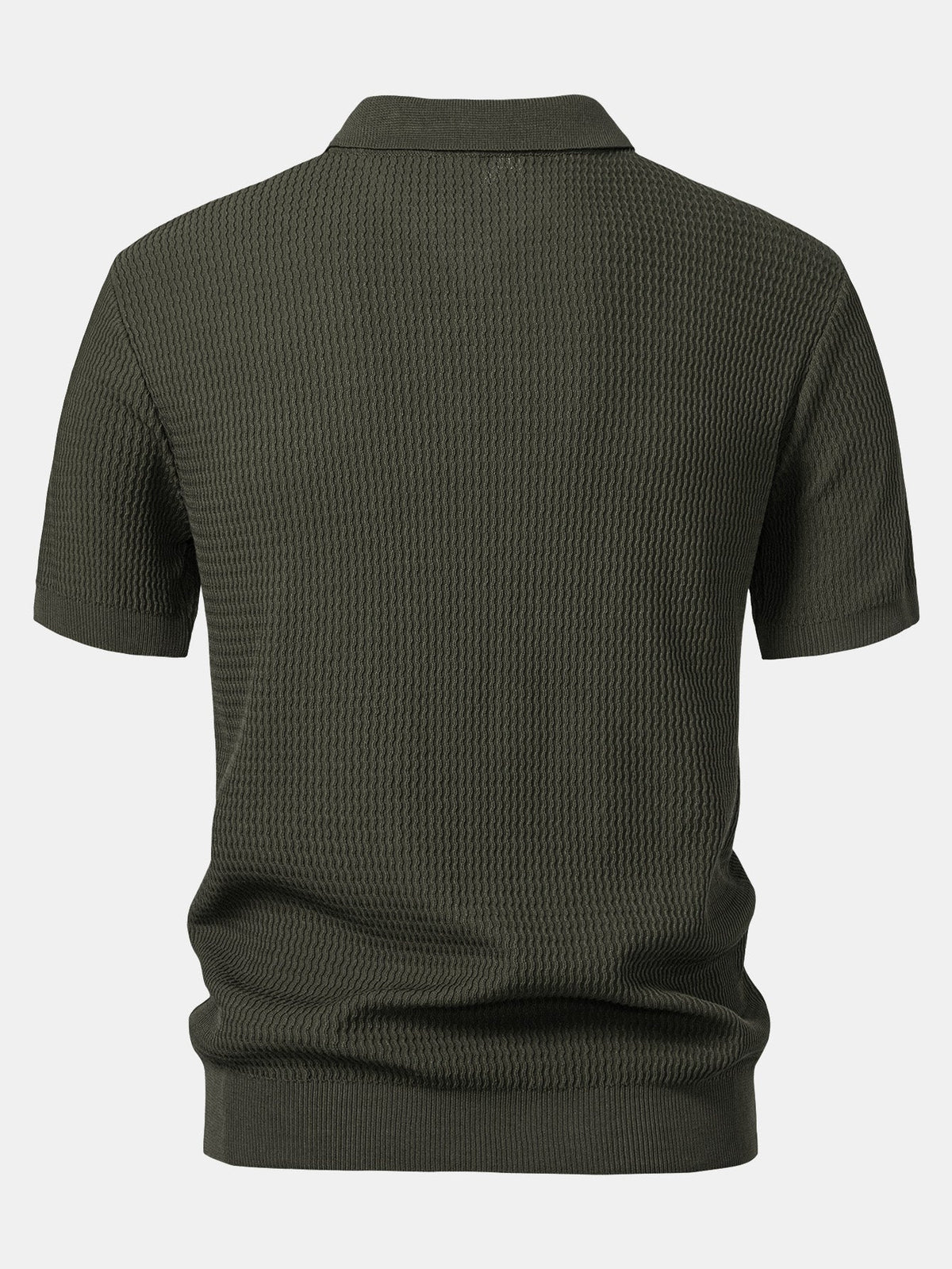 V-Neck Polo Shirt with Wave Jacquard Knit