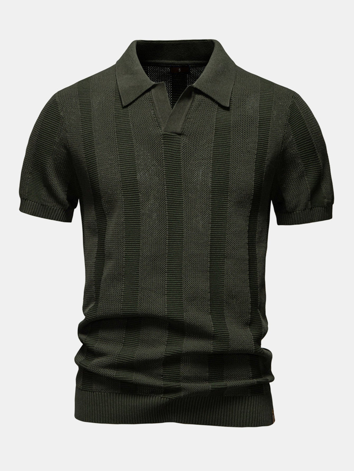 Striped Hollow Knit V-Neck Polo