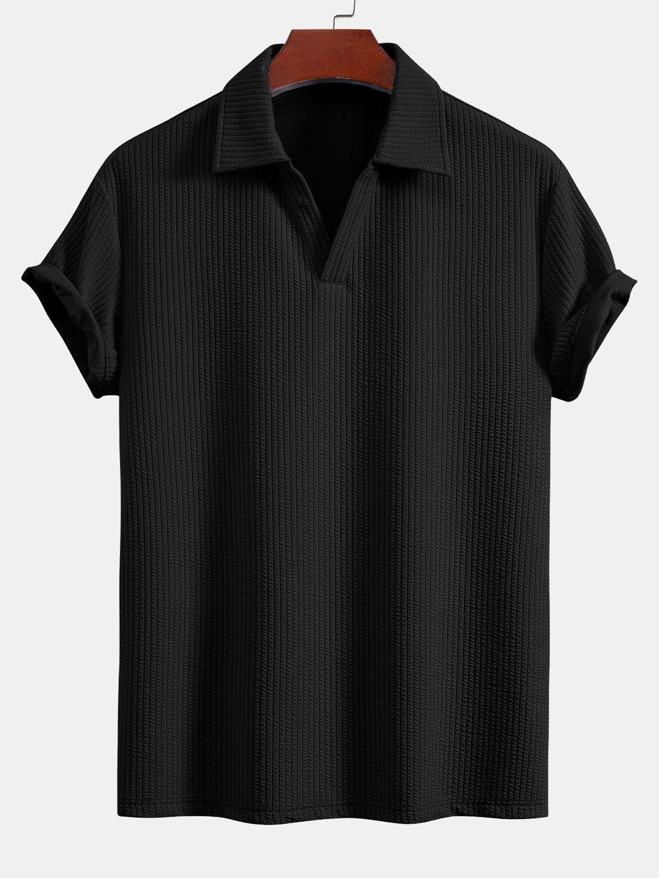 Textured V-Neck Polo & Shorts