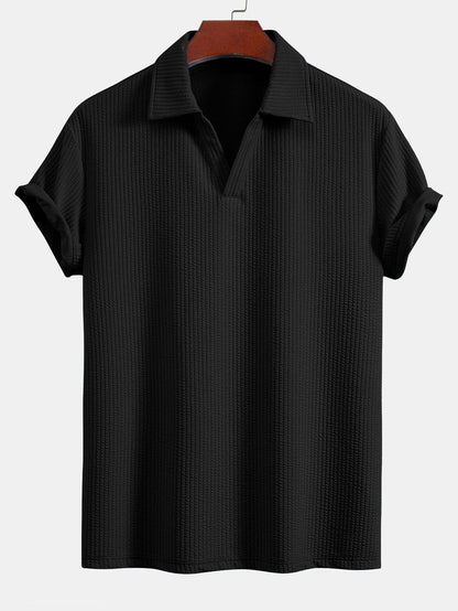 Textured V-Neck Polo & Trousers Set