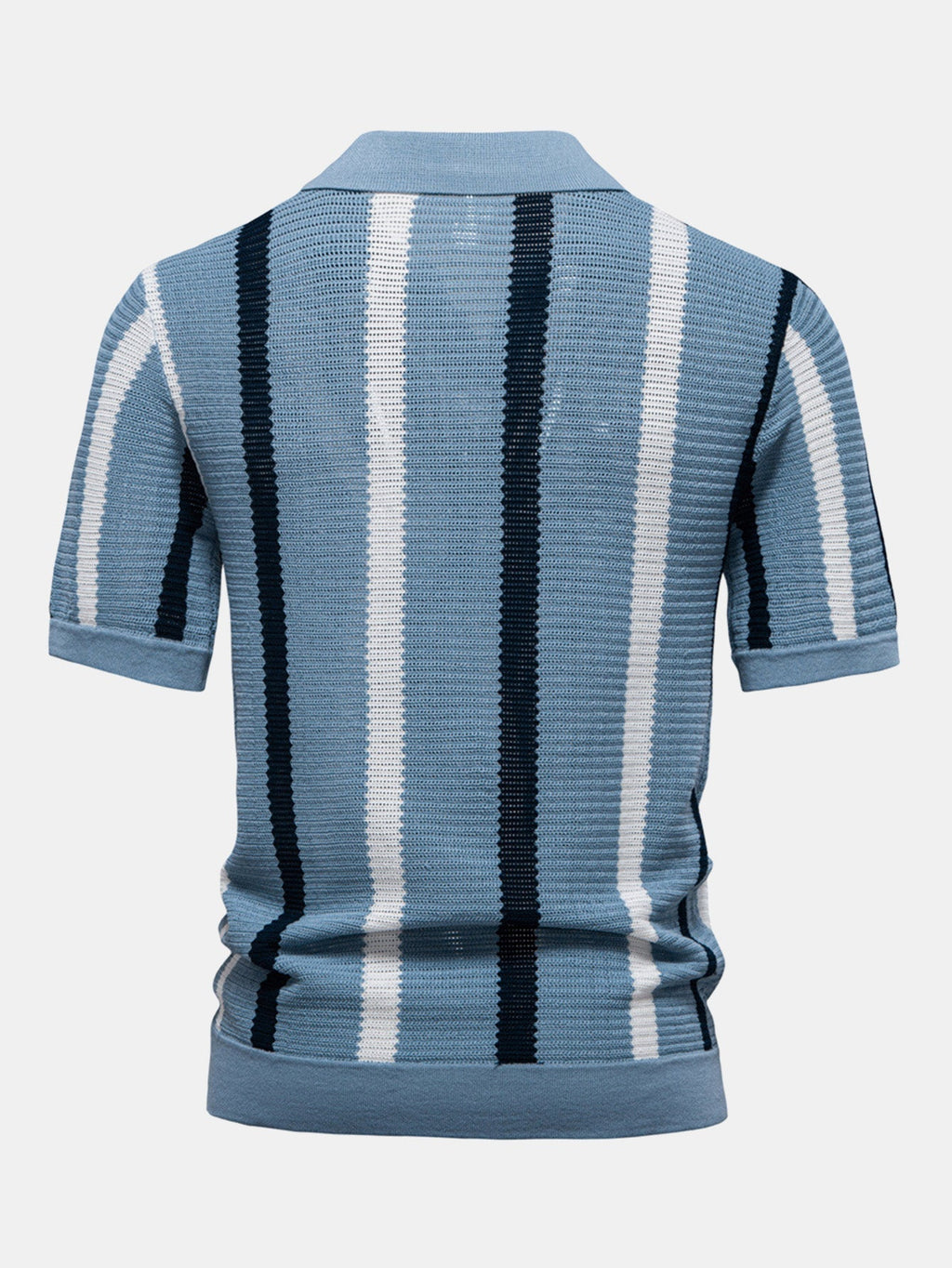Striped V-Neck Knit Polo Shirt