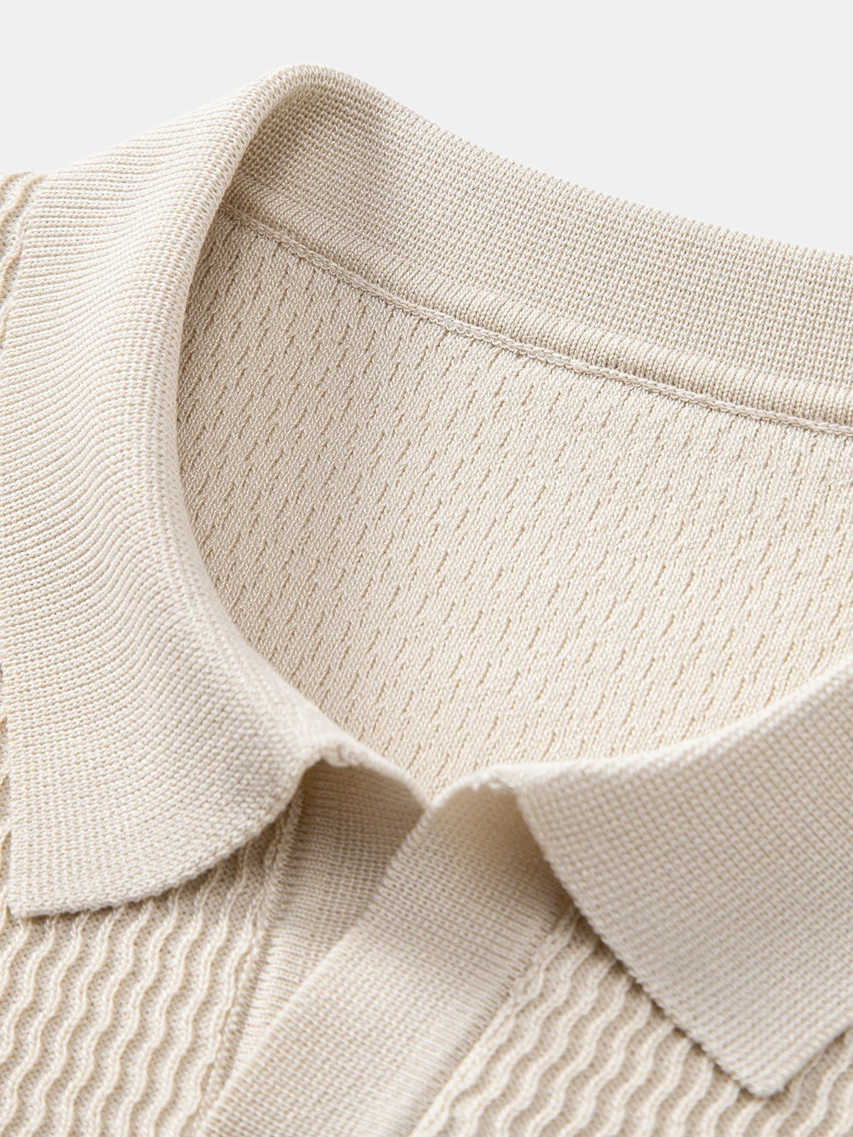 V-Neck Polo Shirt with Wave Jacquard Knit
