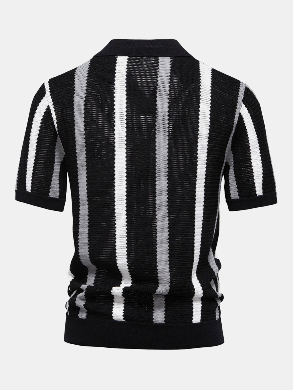 Striped V-Neck Knit Polo Shirt